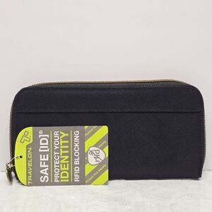 NWT Travelon Safe ID Zip Around 3 Section RFID Blocking Black Travel Wallet